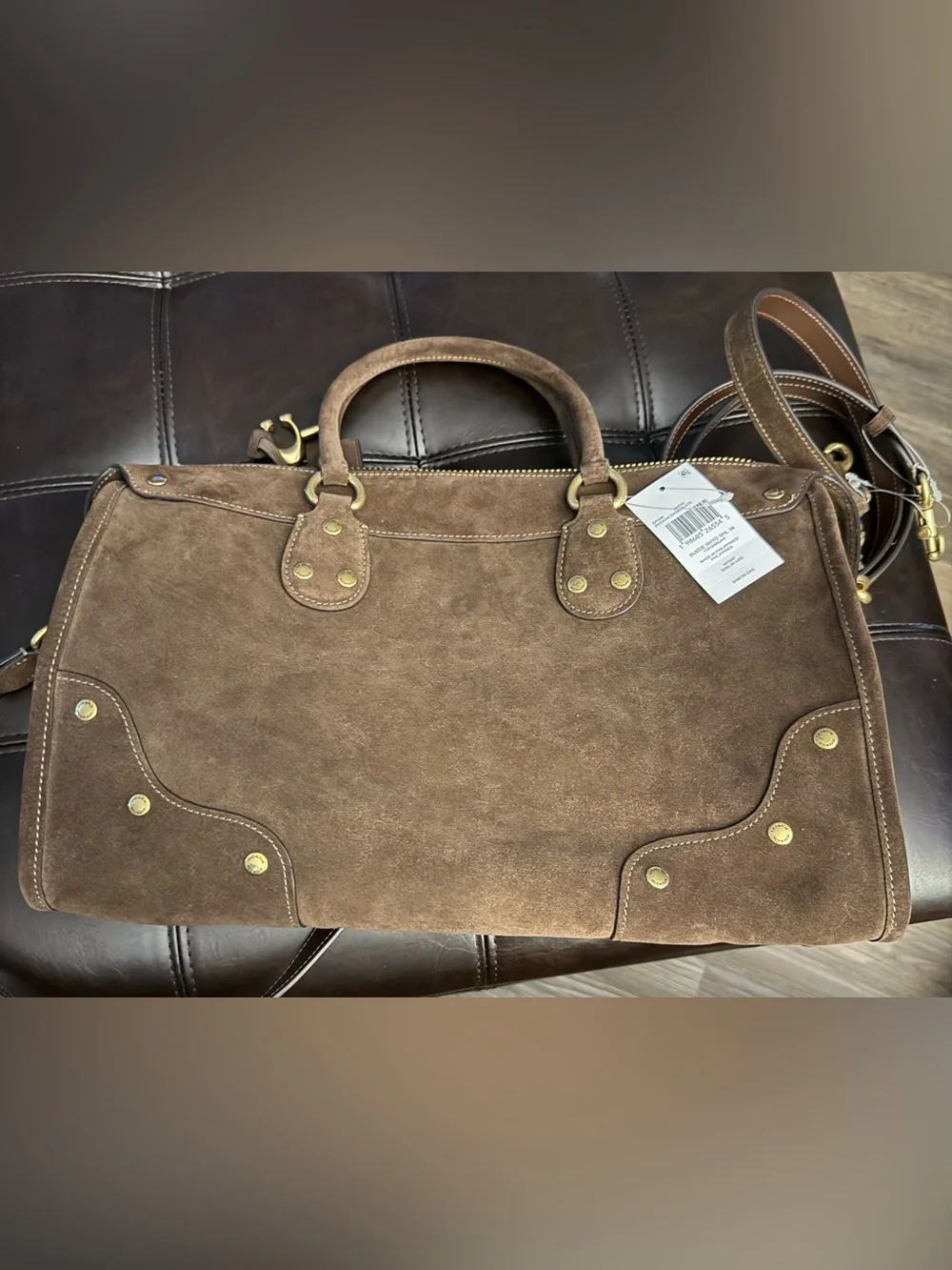 Authentic Coach Dark Chocolate Brown Suede Rhyder 38 Satchel